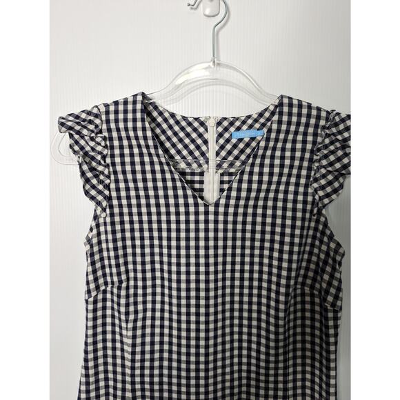 J.McLaughlin Joselyn Gingham Print Dress Navy White Stretch Sheath V Neck 6 - Picture 4 of 10